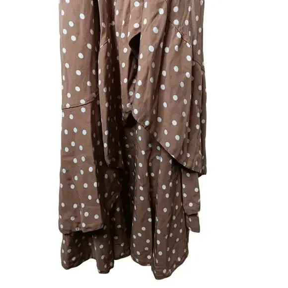 L*Space Brown White Polka Dot Maxi Dress L Large Spaghetti Strap Wrap - Picture 4 of 16